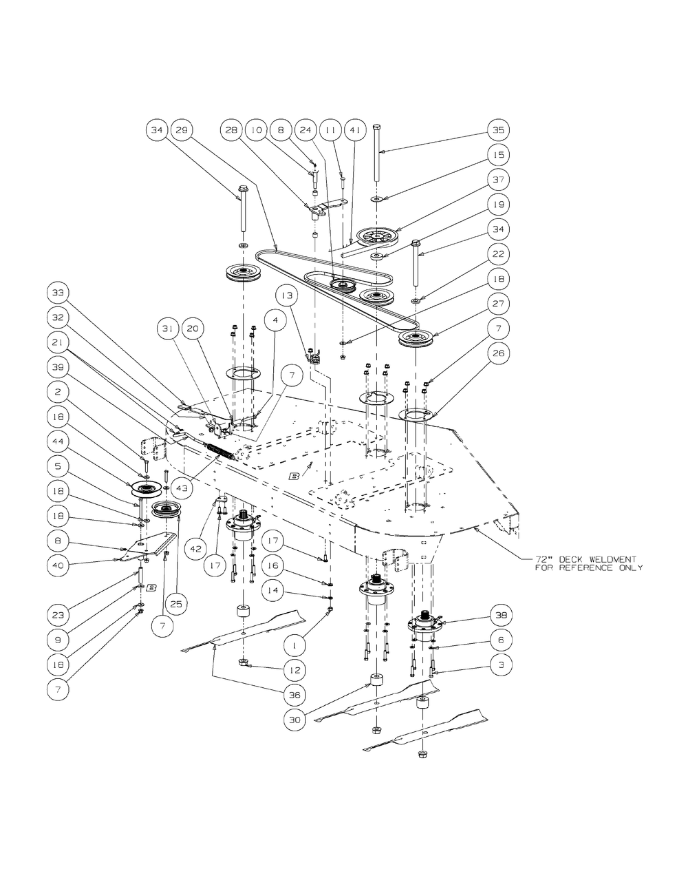 Fabricated Deck Spindle Assembly Diagram and Parts List for M72-KW 53AI8CTZ750-37HP-OHV Cub Cadet Lawn Tractor